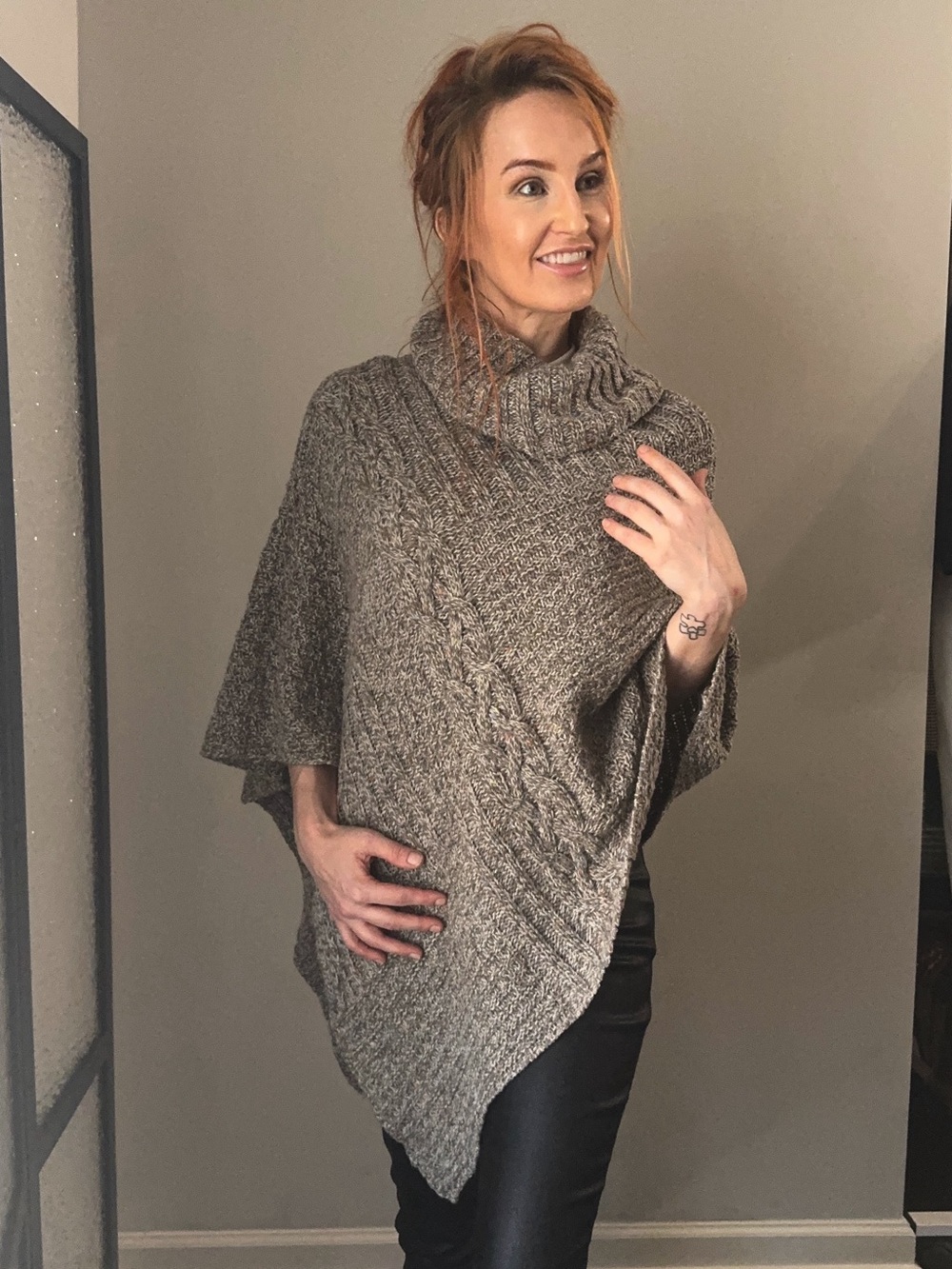 Sonoma Cable-Knit Poncho in Heather Brown S/M OS